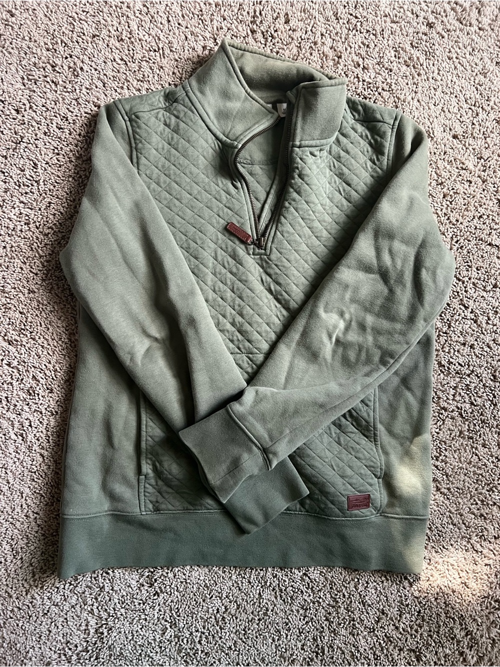 L.L. Bean Quilted Quarter-Zip Pullover in Olive Green